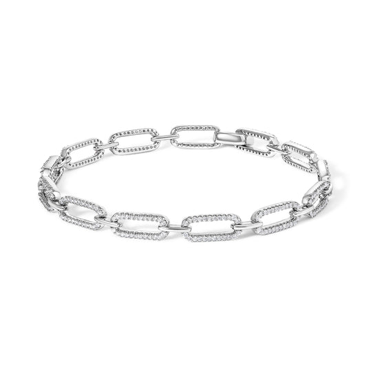 Bracelet à maillons trombones en or blanc 14 carats de 1,00 carat.