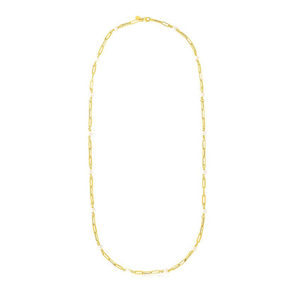 14k Yellow Gold Paperclip Chain and Pearl Necklace