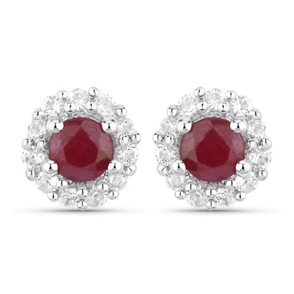 2.17 Carat Genuine Ruby and White Topaz .925 Sterling Silver Jewelry Set
