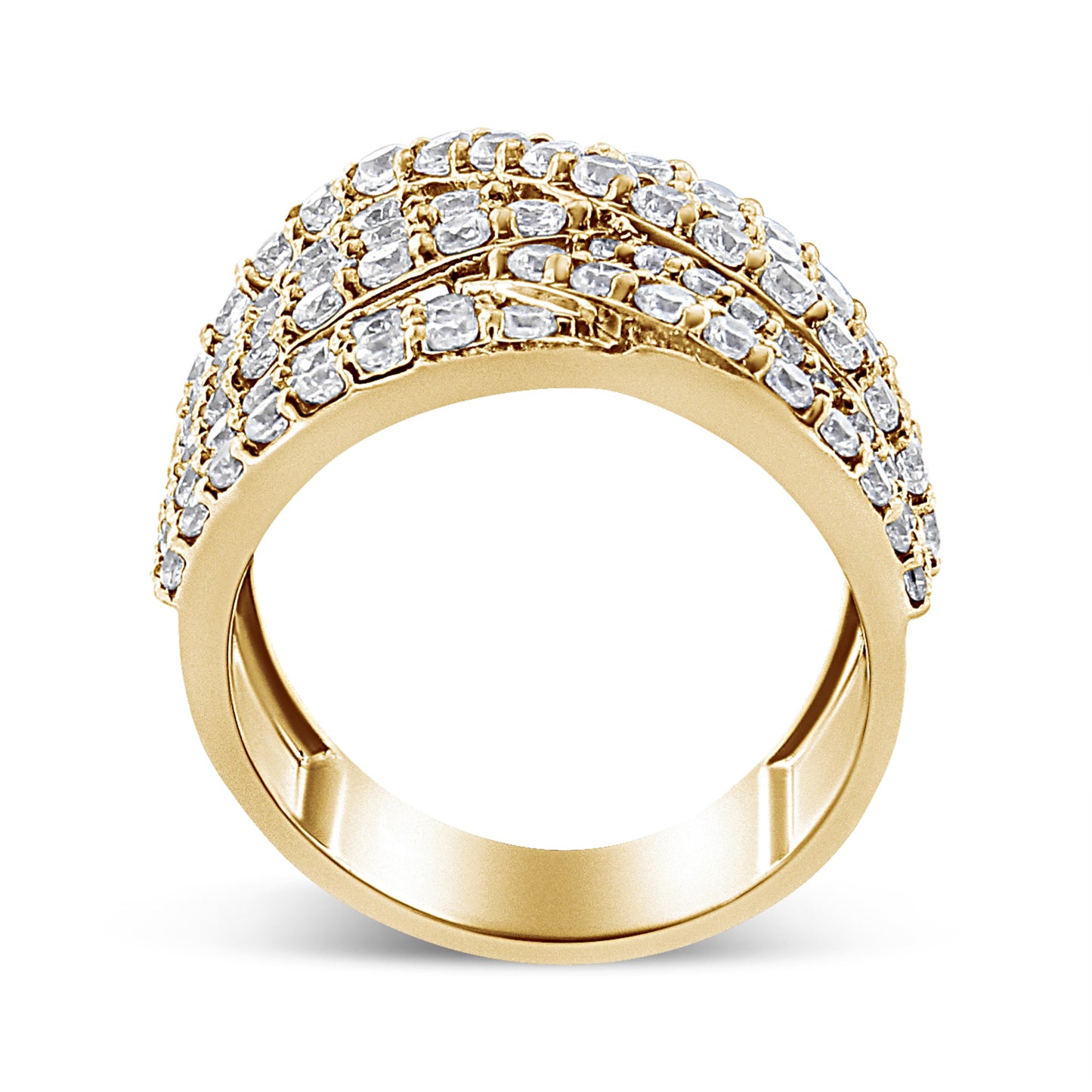 10K Yellow Gold 3.0 Cttw Diamond Eight-Row Bypass Crossover Statement Band Ring (H-I Color, I2-I3 Clarity) - Size 7