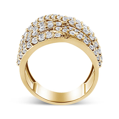 10K Yellow Gold 3.0 Cttw Diamond Eight-Row Bypass Crossover Statement Band Ring (H-I Color, I2-I3 Clarity) - Size 7