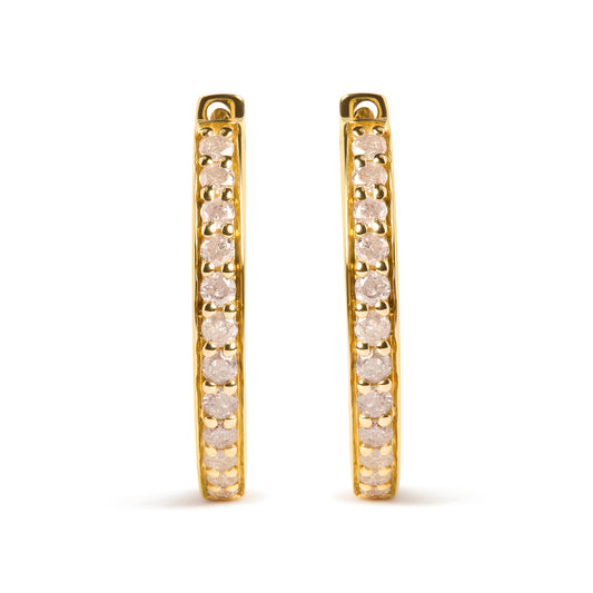 Créoles en or jaune 10K et diamants ronds 1/2 carat (couleur I-J, pureté I2-I3)