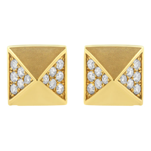 Boucles d'oreilles clous pyramide en or jaune 14 carats avec diamants 0,25 carat (couleur G-H, pureté SI1-SI2)