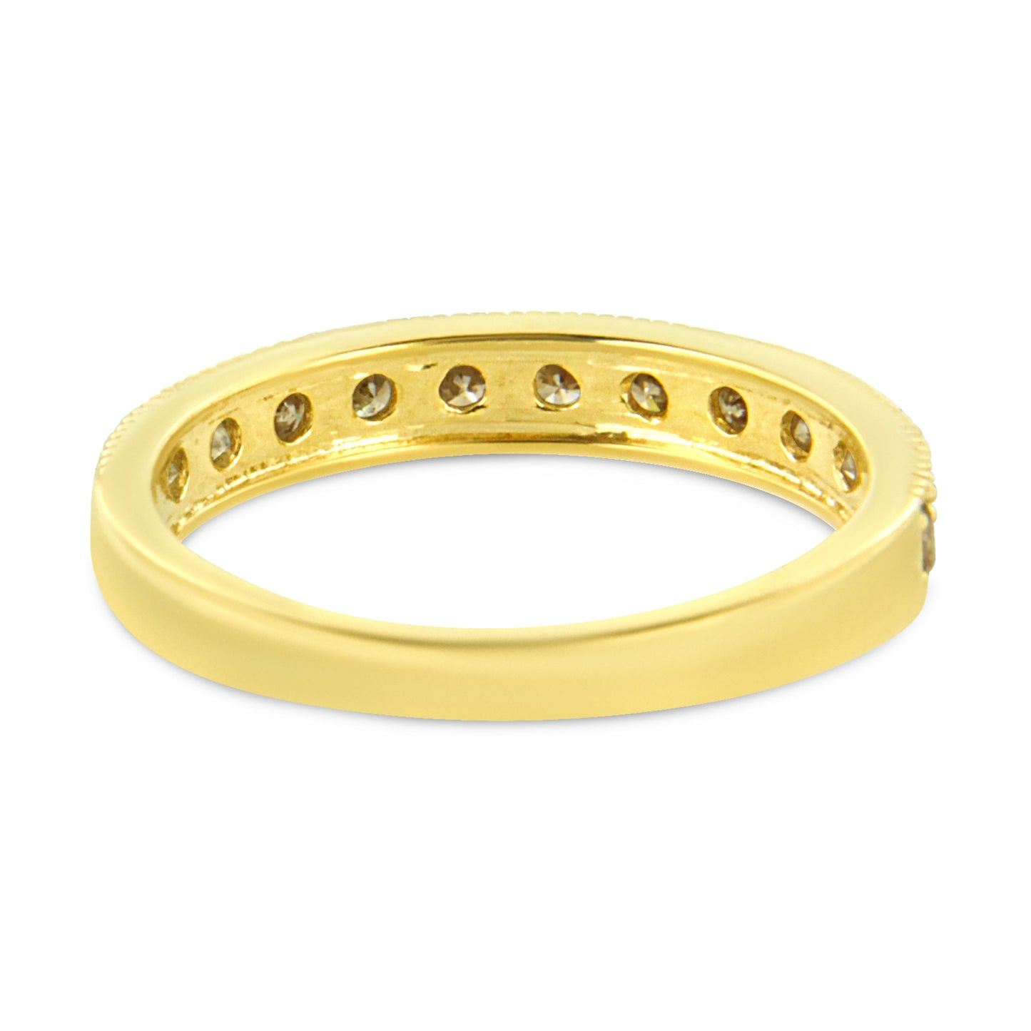 IGI Certified 1/2 Cttw Diamond 10K Yellow Gold Prong Set Beaded Milgrain Band Style Ring (J-K Color, I2-I3 Clarity) - Size 7