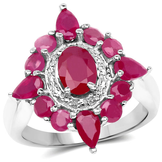 Bague en argent sterling 925 avec rubis serti verre de 3,04 carats