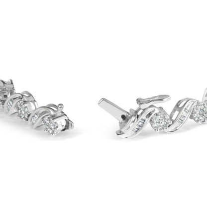 14K White Gold 2.00 Cttw Diamond Cluster and Spiral Link Bracelet (I-J Color, I1-I2 Clarity) - 7"