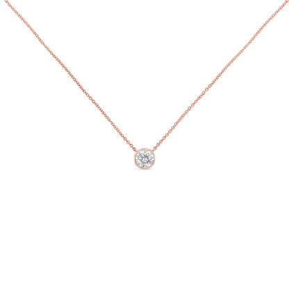 2 Micron 14K Rose Gold Plated Sterling Silver Bezel-Set Diamond Solitaire Pendant Necklace (1/3 cttw, H-I Color, I1-I2 Clarity)
