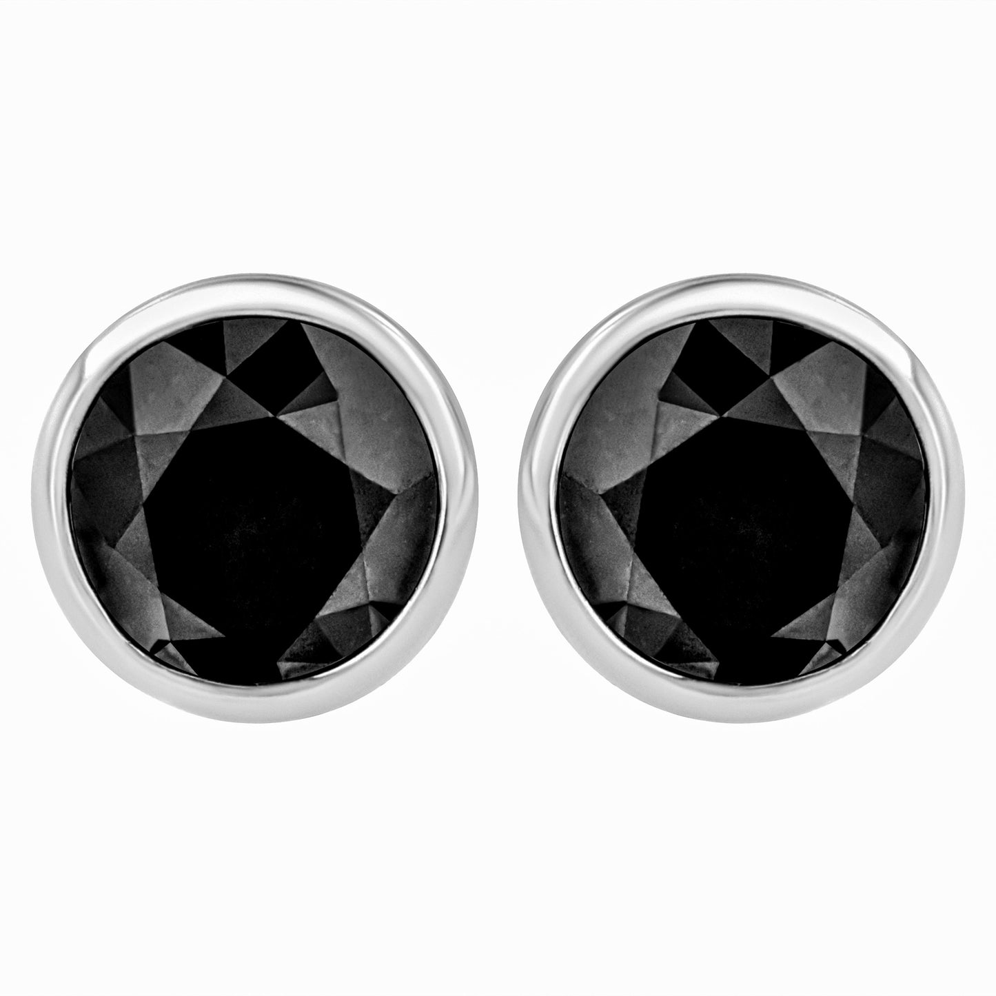 14K White Gold 1/2 Cttw Round Brilliant-Cut Black Diamond Bezel-Set Stud Earrings with Screw Backs (Fancy Color-Enhanced, I2-I3 Clarity)