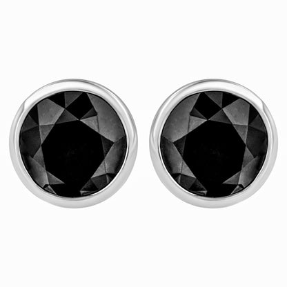 14K White Gold 1/2 Cttw Round Brilliant-Cut Black Diamond Bezel-Set Stud Earrings with Screw Backs (Fancy Color-Enhanced, I2-I3 Clarity)