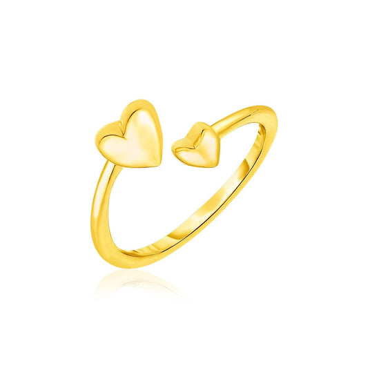 Anneau d'orteil en or jaune 14 carats de style bypass avec cœurs polis