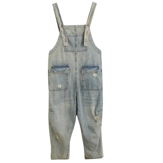 Overol de mezclilla retro rasgado para mujer para el verano
