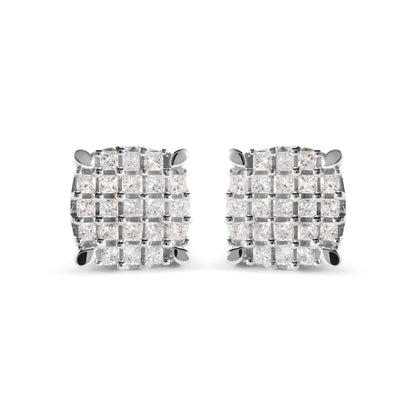 10K White Gold 3/4 Cttw Princess Diamond Composite Cushion Shape Stud Earrings (I-J Color, I1-I2 Clarity)