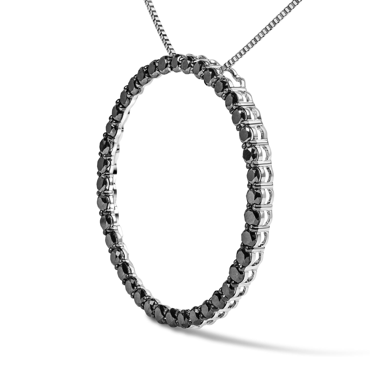 .925 Sterling Silver 4.0 Cttw Black Diamond Open Hoop Circle 18" Pendant Necklace (Black Color, I2-I3 Clarity)