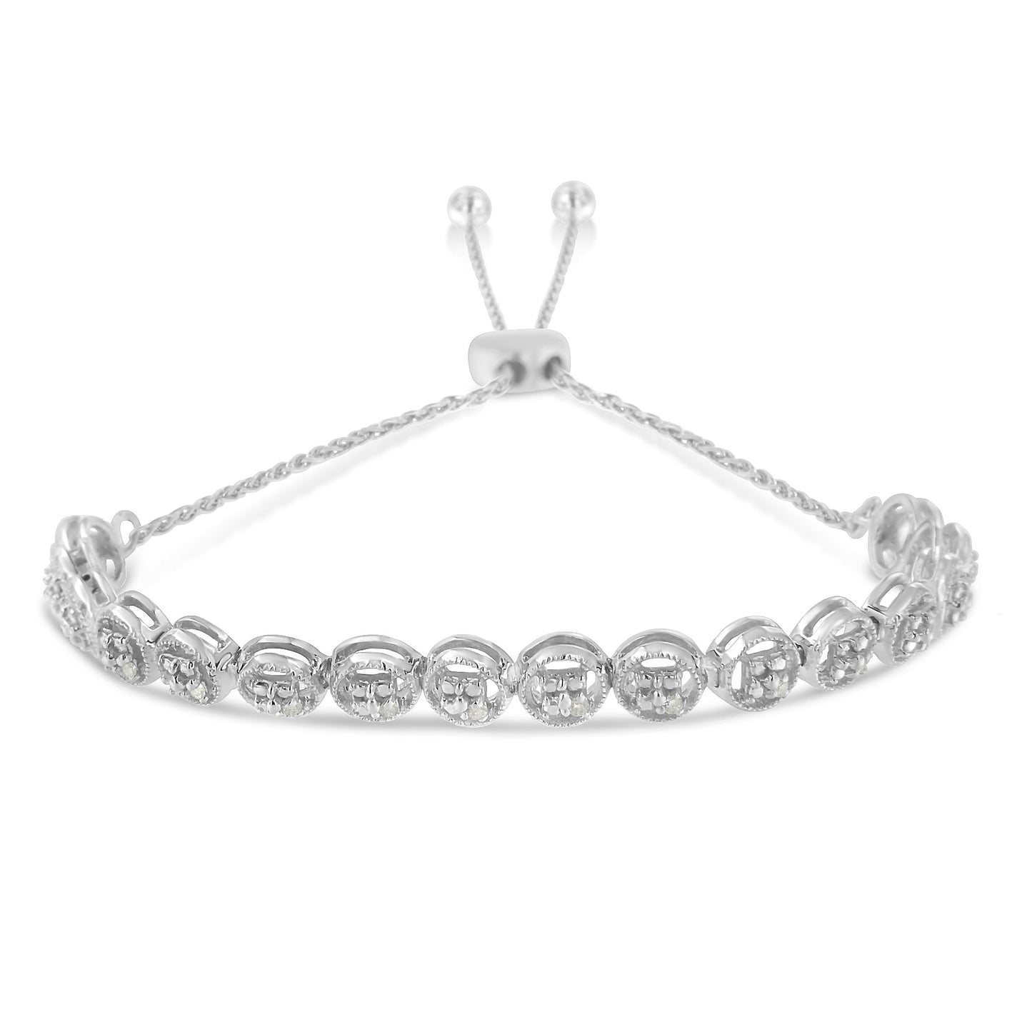 .925 Sterling Silver 1/10 Cttw Round Diamond Bolo Bracelet (I-J Color, I3 Clarity)