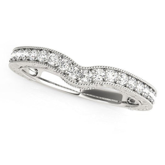 Bande de mariage incurvée en or blanc 14 carats avec perles et diamants (1/4 cttw)
