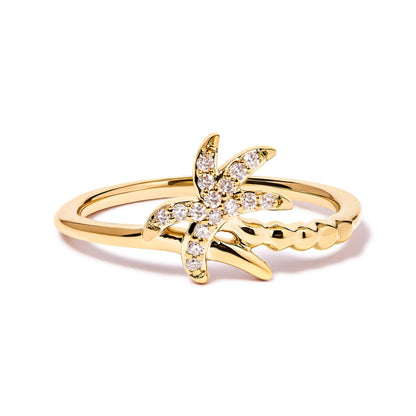 10K Yellow Gold 1/10 Cttw Diamond  Palm Tree Statement Ring (H-I Color, I1-I2 Clarity) - Ring Size 7