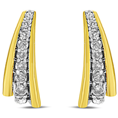 10K Yellow Gold Plated .925 Sterling Silver 0.50 Cttw Round Diamond Graduated Huggie Earrings (I-J Color, I2-I3 Clarity)