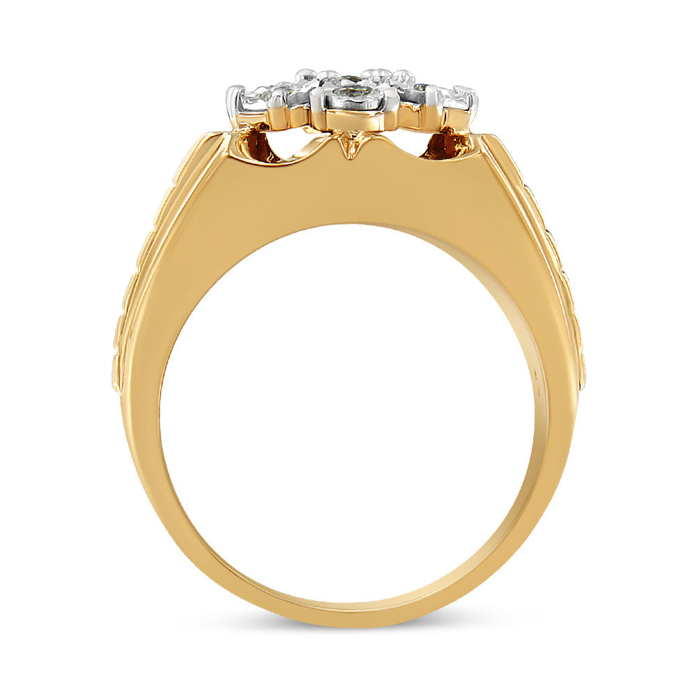 Men's 14K Yellow Gold Plated .925 Sterling Silver 1/3 Cttw Miracle-Set Floral Diamond Cluster Ring (I-J Color, I1-I2 Clarity) - Size 10