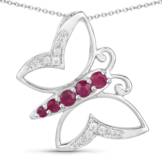0.62 Carat Genuine Ruby and White Zircon .925 Sterling Silver Necklace