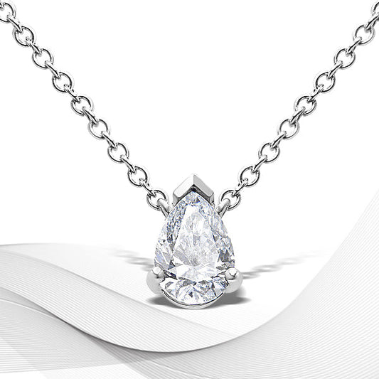 Pendentif solitaire en or blanc 14K avec diamant poire de laboratoire 0,5 carat, chaîne 18" (couleur F-G, pureté VS2-SI1)