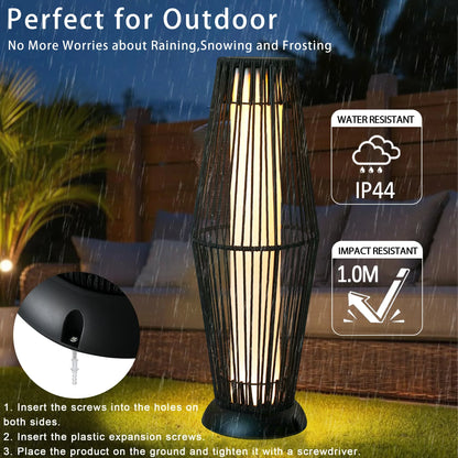2 Piece Solar Powered Lantern Wicker Solar Patio Lamp