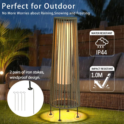 2 Piece Solar Powered Lantern Wicker Solar Patio Lamp Grey