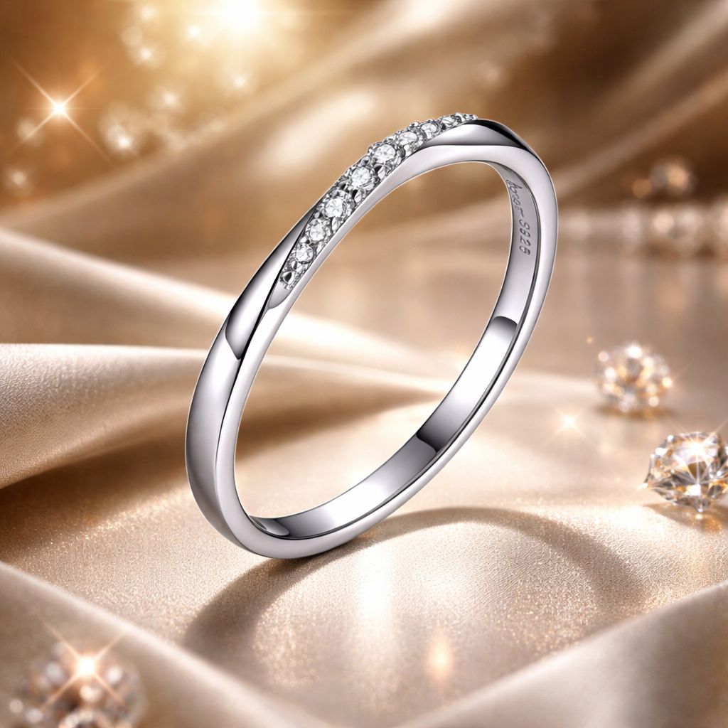 925 Sterling Silver Pavé Set CZ Platinum Plated Ring Size 6 for Women