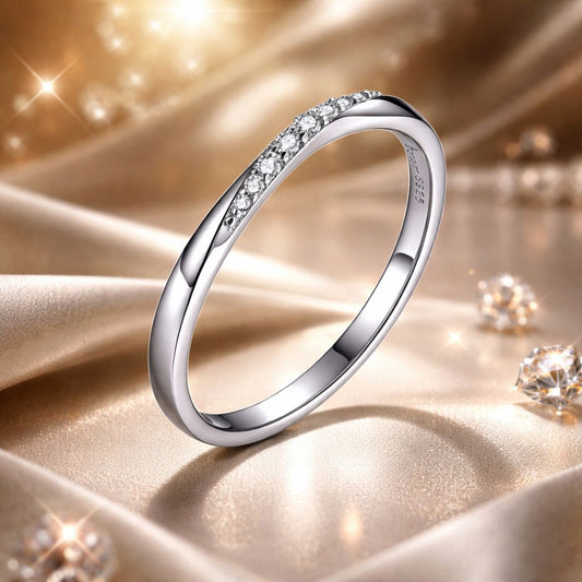 925 Sterling Silver Pavé Set CZ Platinum Plated Ring Size 6 for Women