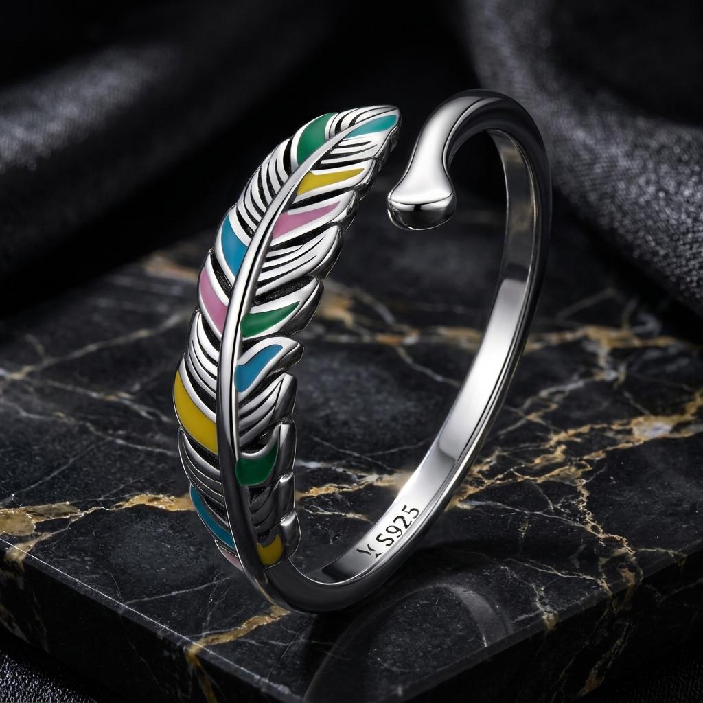 925 Sterling Silver Enamel Oxidized Ring for Women