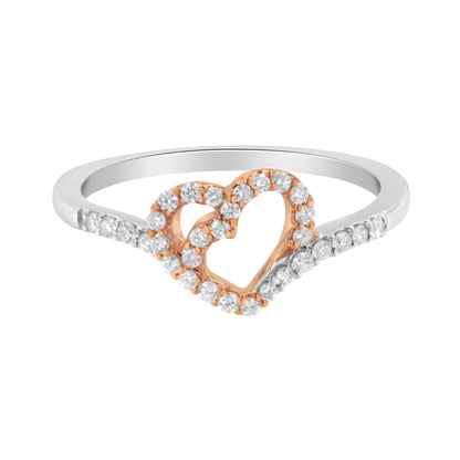 10K Rose Gold over .925 Sterling Silver 1/5 Cttw Diamond Two Tone Open Heart Promise or Fashion Ring (I-J Color, I2-I3 Clarity) - Size 6