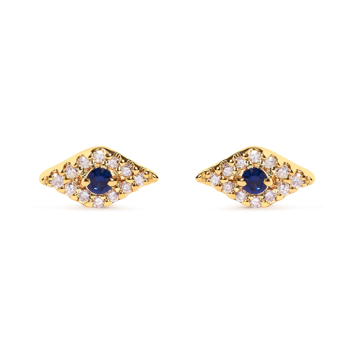 10K Yellow Gold Blue Sapphire and Diamond Accent Evil Eye Stud Earring (H-I Color, I1-I2 Clarity)