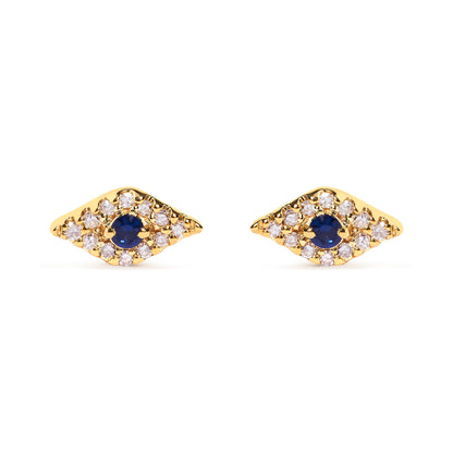 10K Yellow Gold Blue Sapphire and Diamond Accent Evil Eye Stud Earring (H-I Color, I1-I2 Clarity)