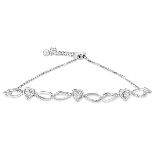 .925 Sterling Silver Diamond Accent Heart and Infinity 4â€-10â€ Adjustable Bolo Bracelet (I-J Color, I3 Clarity)