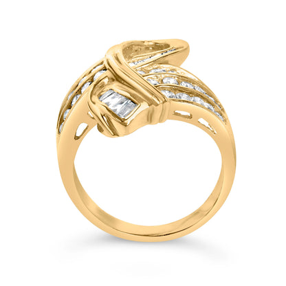 14K Yellow Gold 1 1/3 Cttw Channel Set Diamond Bypass Cocktail Ring (J-K Color, I1-I2 Clarity) - Ring Size 7