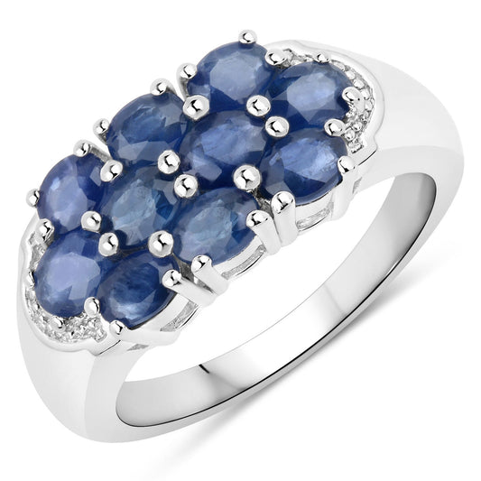 Bague en argent sterling 925 avec saphir bleu véritable de 2,00 carats