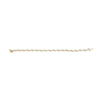 10k Yellow Gold 1.00 Cttw Round-Cut Diamond Floral S-Link 7.50" Bracelet (I-J Color, I2-I3 Clarity)