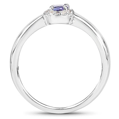 0.54 Carat Genuine Tanzanite and White Zircon .925 Sterling Silver Ring