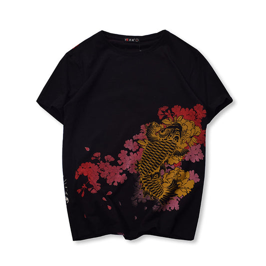 Camiseta bordada estilo japonés para hombre (para parejas)