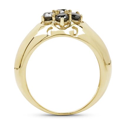14K Yellow Gold Plated 0.98 Carat Genuine Black Diamond .925 Sterling Silver Ring