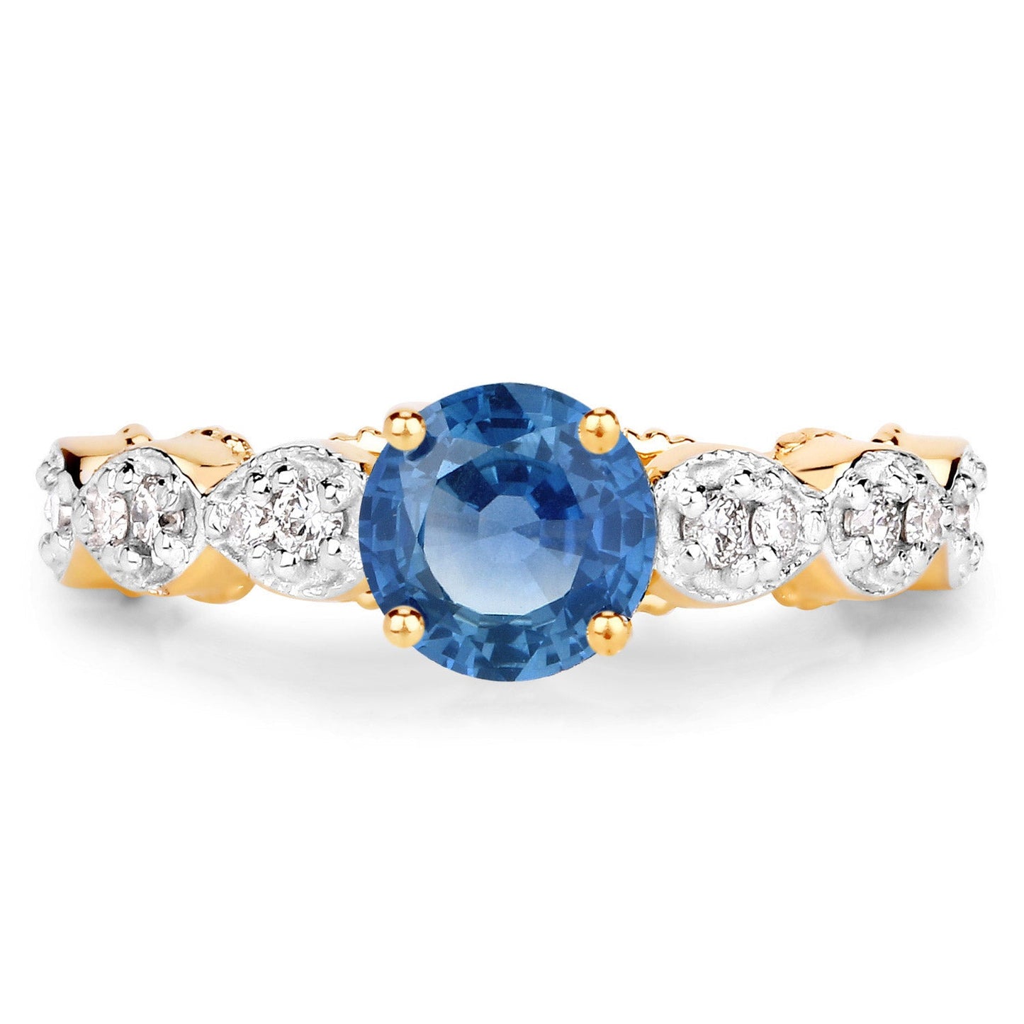 1.27 Carat Genuine Blue Sapphire and White Diamond 14K Yellow Gold Ring