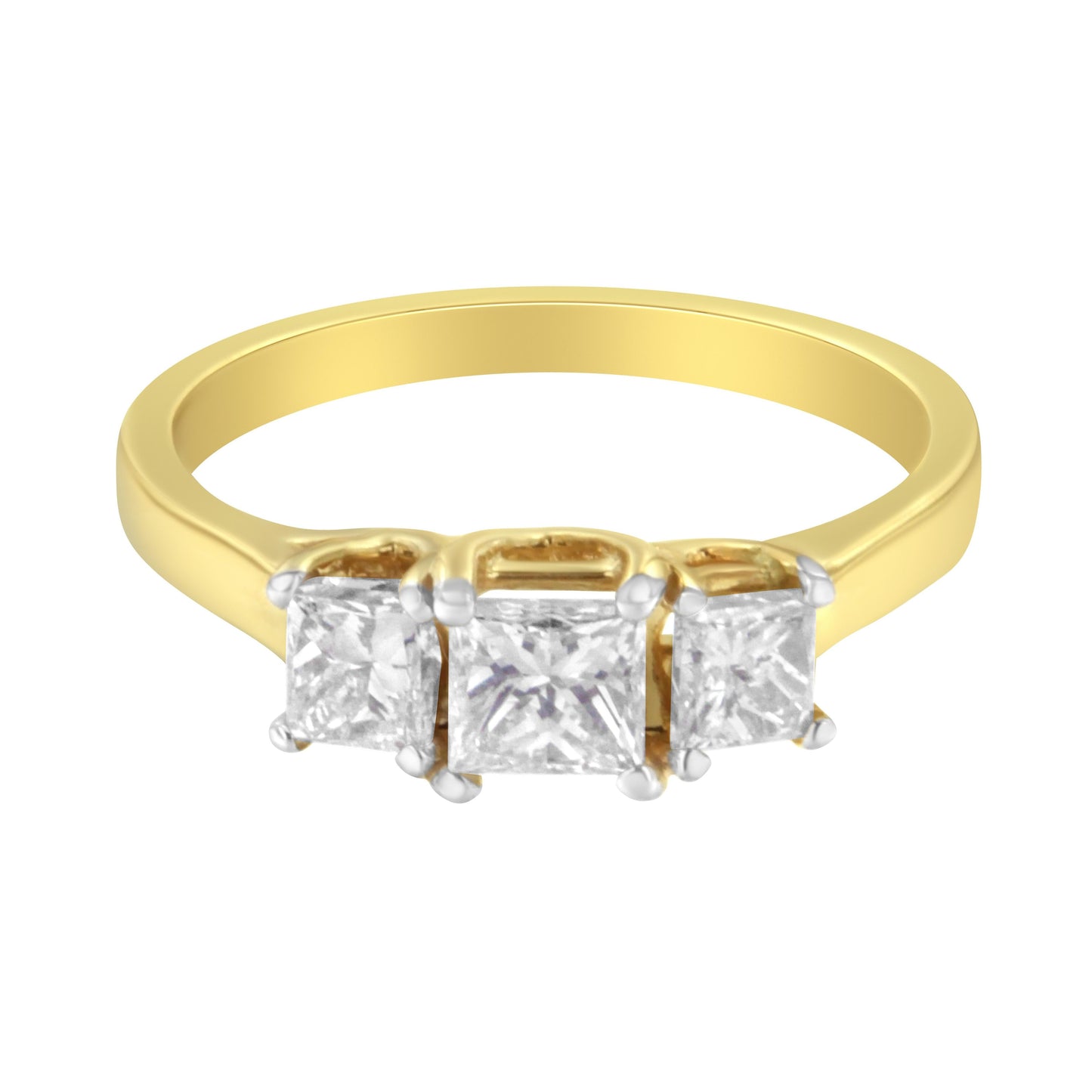 10K Yellow Gold Princess-Cut Diamond Three Stone Band Ring (1 Cttw, J-K Color, I1-I2 Clarity) - Size 6