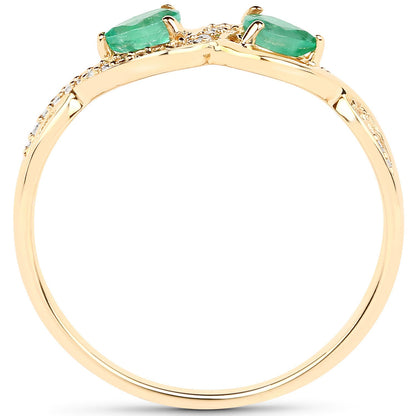 0.35 Carat Genuine Zambian Emerald and White Diamond 14K Yellow Gold Ring