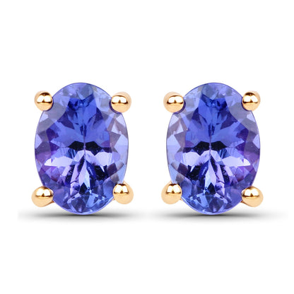 1.24 Carat Genuine Tanzanite 14K Yellow Gold Earrings
