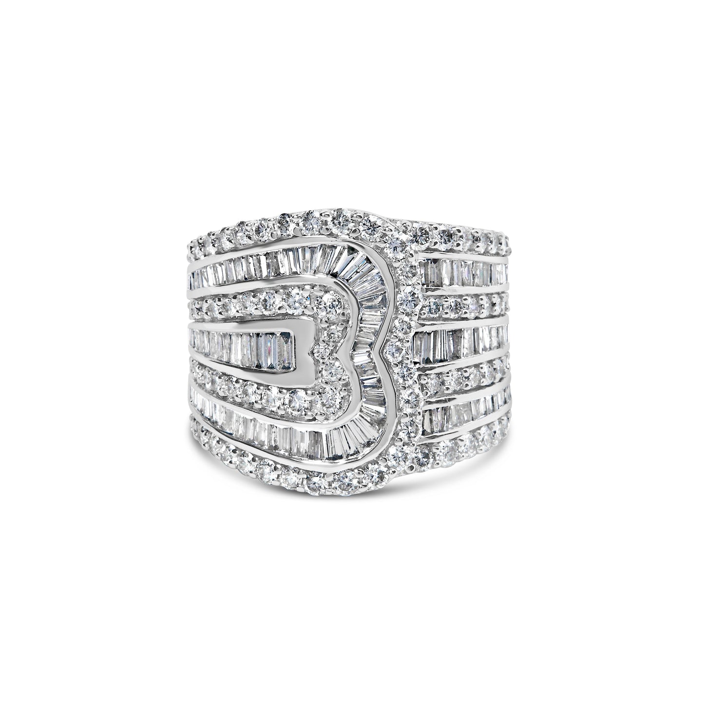 10K White Gold 2 1/2 Cttw Round and Baguette-Cut Diamond Multi-Row Bypass Ring (J-K Color, I2-I3 Clarity) - Ring Size 7