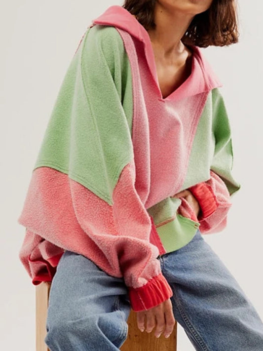 Sudadera de manga larga con costura expuesta, bajo alto-bajo y contraste