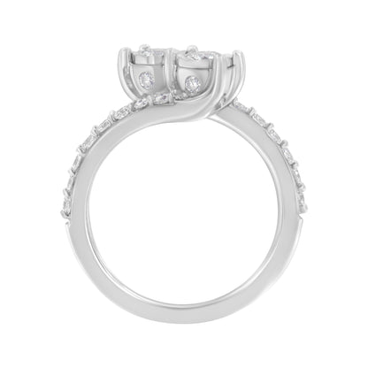 10K White Gold Two-Stone Miracle-Set Diamond Bypass Ring (1 Cttw, H-I Color, I1-I2 Clarity) - Size 6