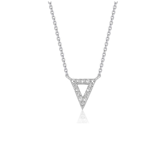 Pendentif triangle inversé en or blanc 14 carats avec diamants