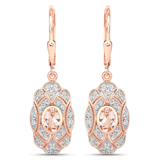 1.04 Carat Genuine Morganite and White Topaz .925 Sterling Silver Earrings