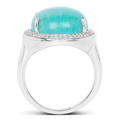 15.09 Carat Genuine Amazanite And White Topaz .925 Sterling Silver Ring