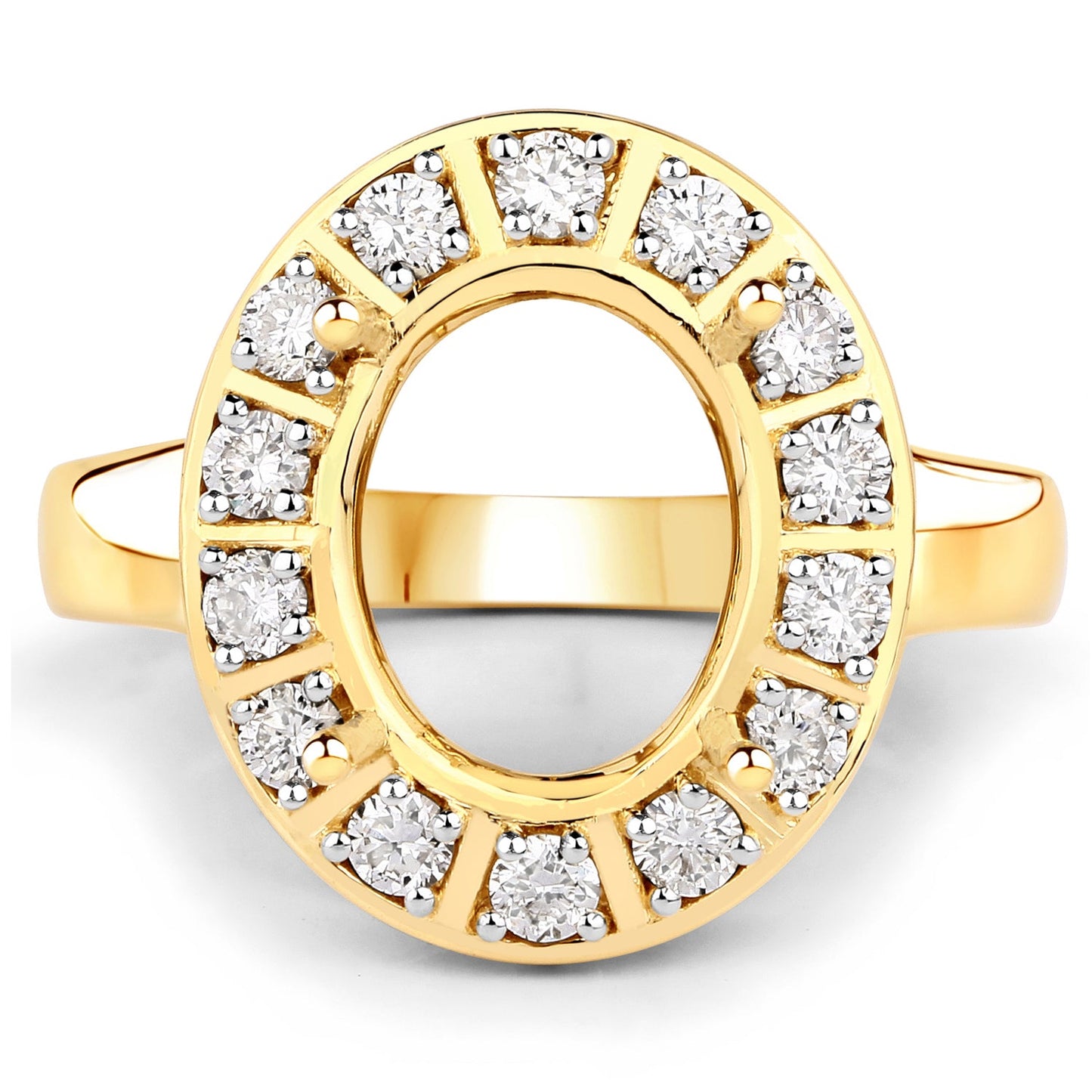 0.42 Carat Genuine White Diamond 14K Yellow Gold Semi Mount Ring - holds 11x9mm Oval Gemstone